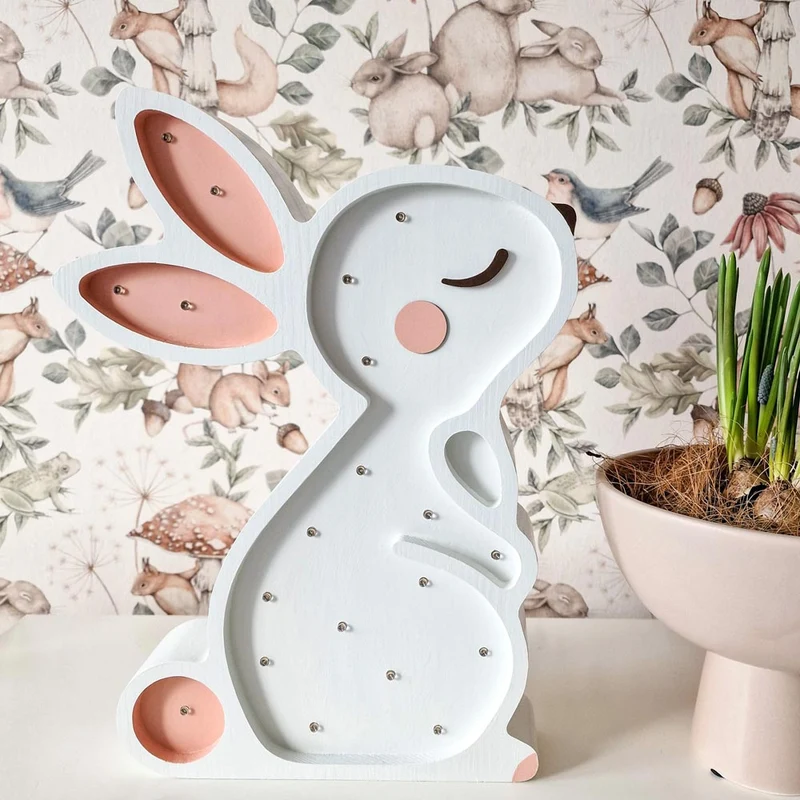 Handgemachte LED Holzlampe Hase, 38 x 28 cm