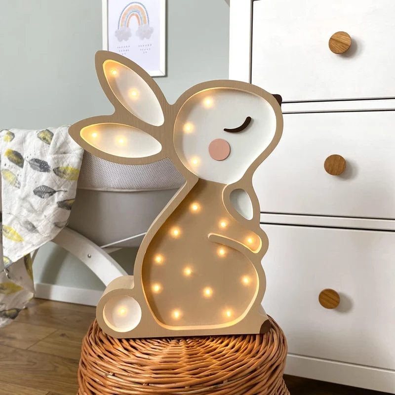 Handgemachte LED Holzlampe Hase, 38 x 28 cm