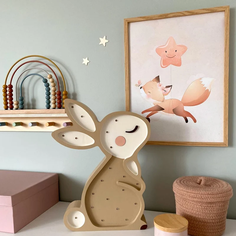 Handgemachte LED Holzlampe Hase, 38 x 28 cm