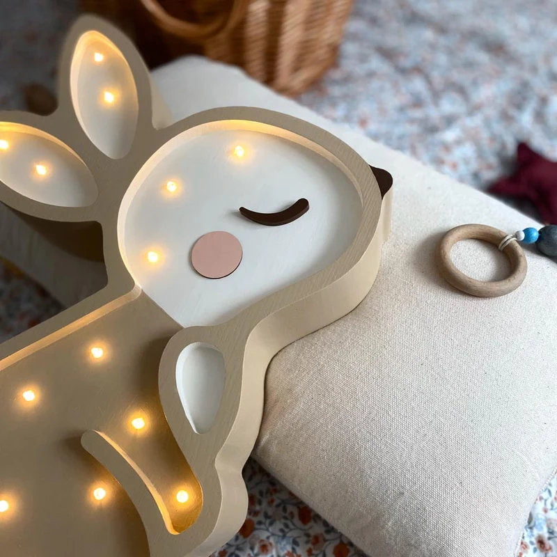 Handgemachte LED Holzlampe Hase, 38 x 28 cm