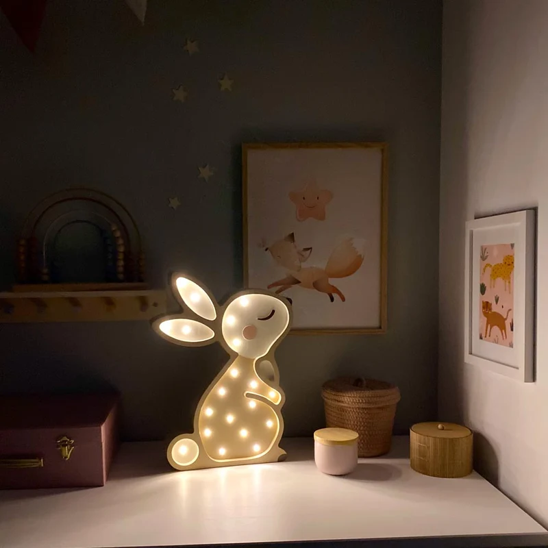 Handgemachte LED Holzlampe Hase, 38 x 28 cm