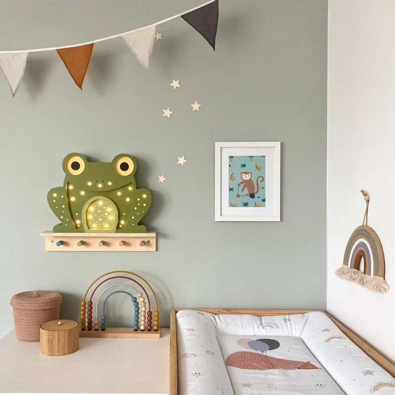 Handgemachte LED Holzlampe Frosch, 26,5 x 35 cm