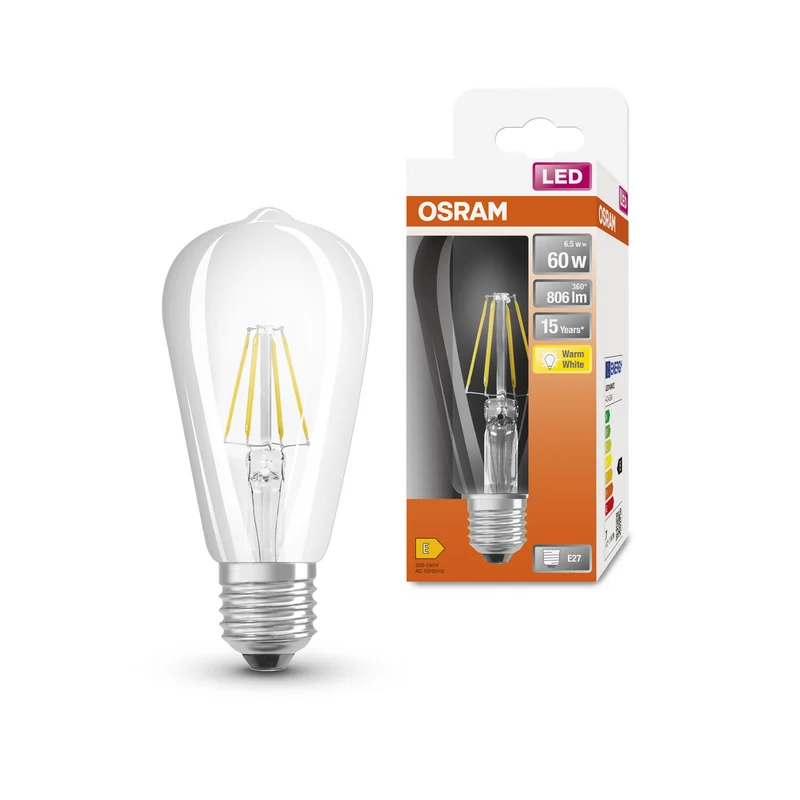 OSRAM LED Lampe LED Retrofit CLASSIC ST 6.5W 827 Clear E27, 806 lm, 2700 K, Warmweiß