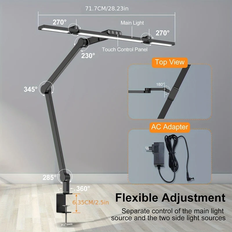 Euroselle Three-Head Clampable LED Desk Lamp From Euroselle