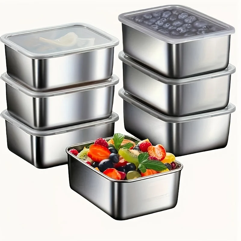 Euroselle 7-Piece Stainless Steel Food Storage Containers Set Durable And Stackable For Lunch Prep