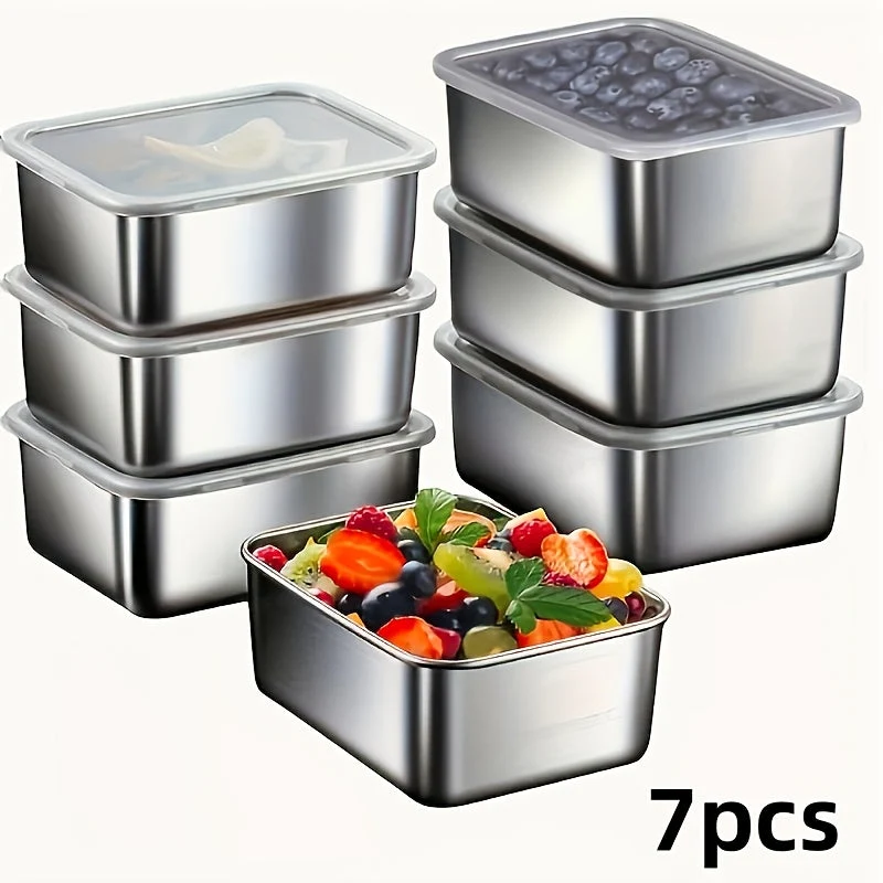 Euroselle 7-Piece Stainless Steel Food Storage Containers Set Durable And Stackable For Lunch Prep