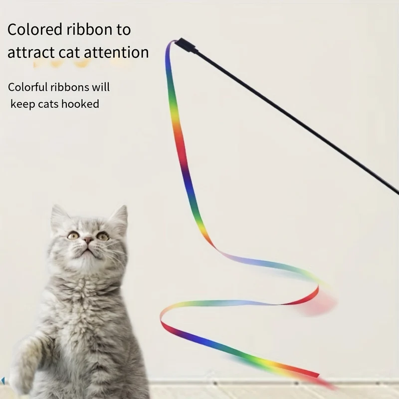 Euroselle Ribbon Teaser Wand For Engaging Cat Playtime