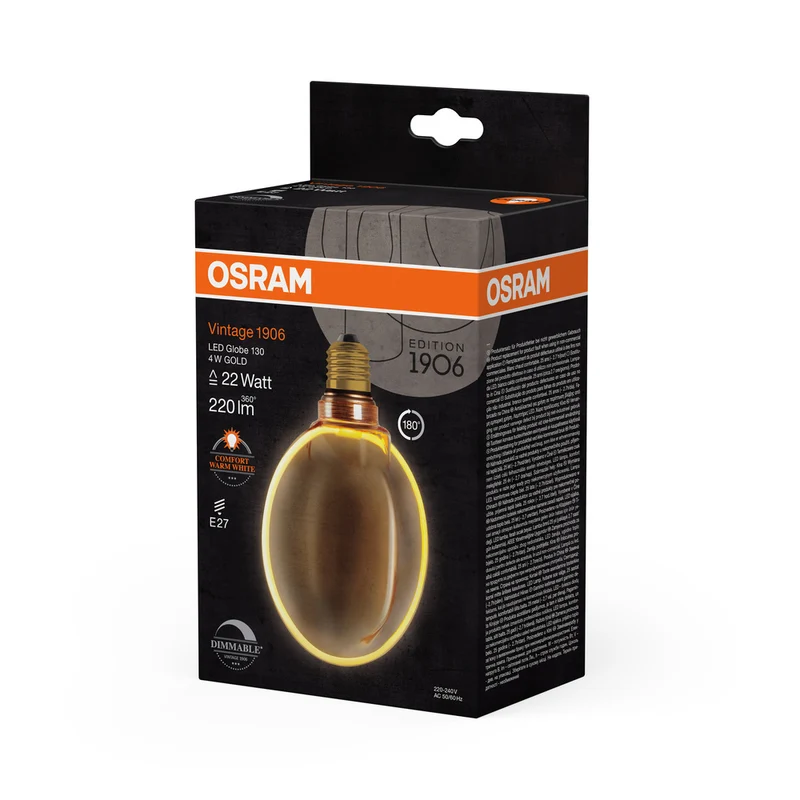 OSRAM VINTAGE 1906® LED Lampe LED CLASSIC GLOBE130 O - Form FILAMENT 4W 818 Gold E27, 220 lm, 1800 K, Comfort warm white