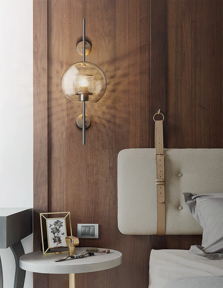 Adriel Modern Honeycomb Brass and Glass Wall Sconce By Euroselle