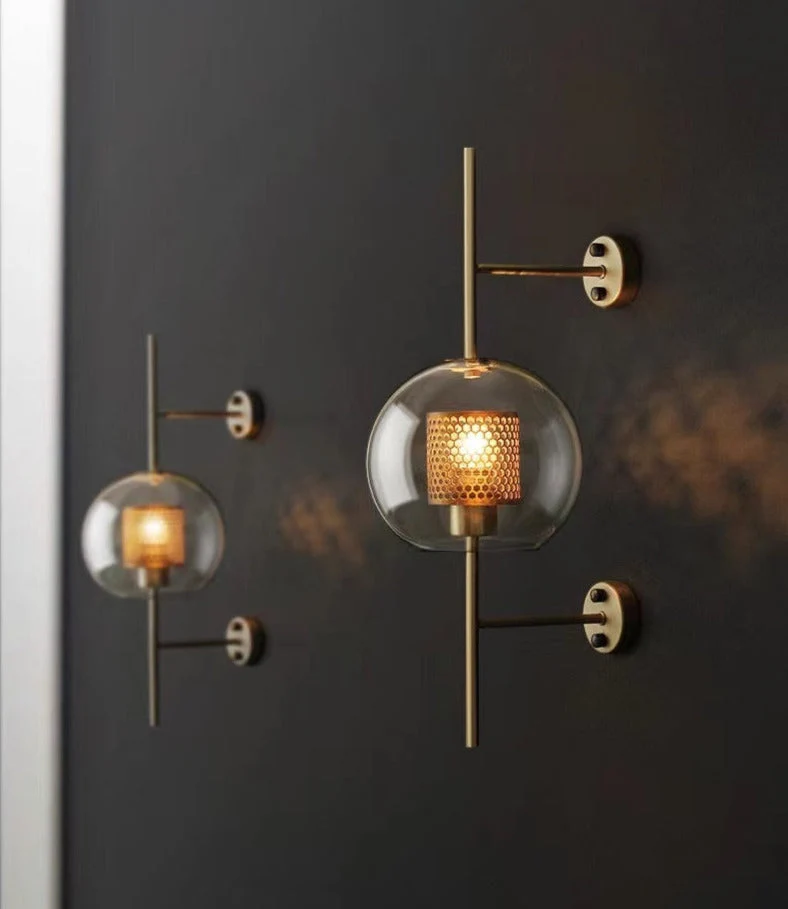Adriel Modern Honeycomb Brass and Glass Wall Sconce By Euroselle