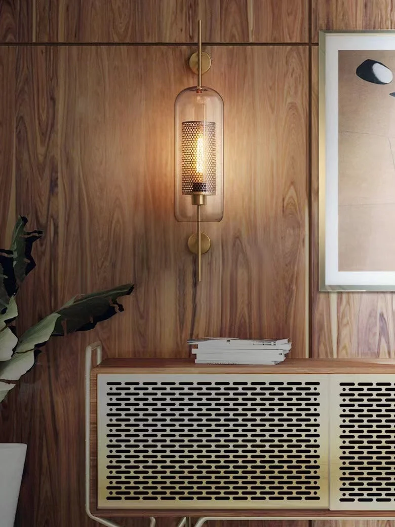 Adriel Modern Honeycomb Brass and Glass Wall Sconce By Euroselle