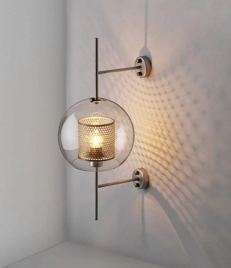 Adriel Modern Honeycomb Brass and Glass Wall Sconce By Euroselle