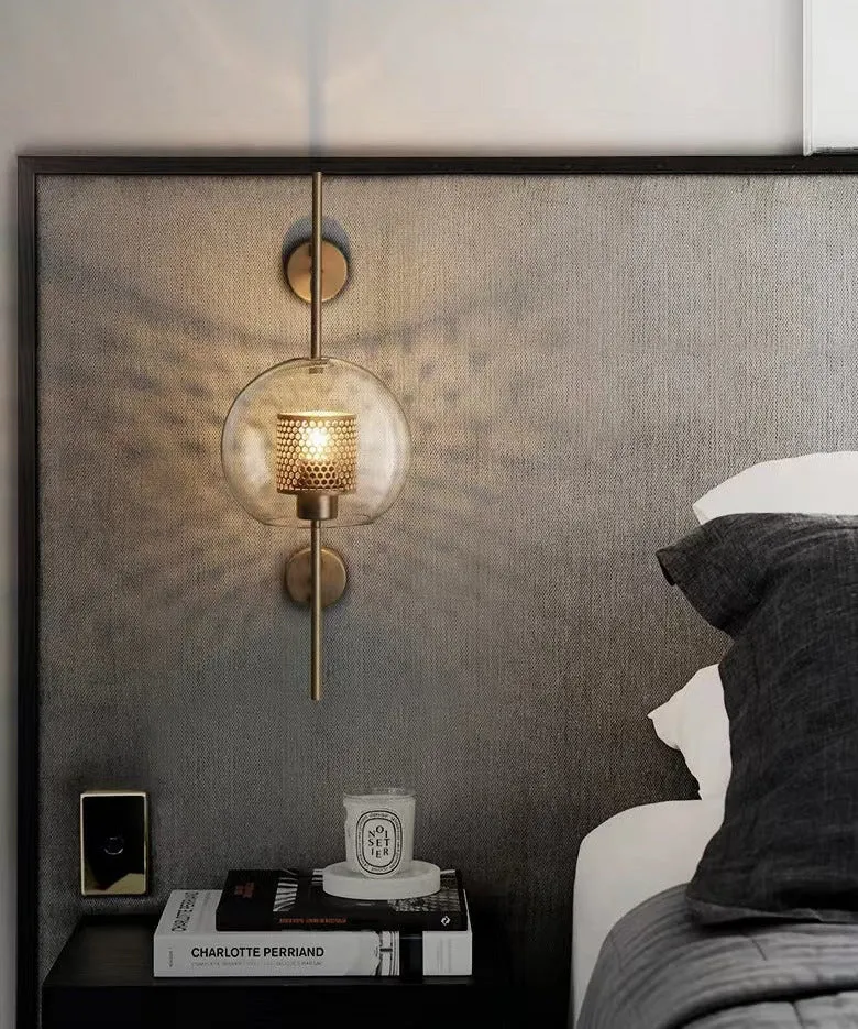 Adriel Modern Honeycomb Brass and Glass Wall Sconce By Euroselle