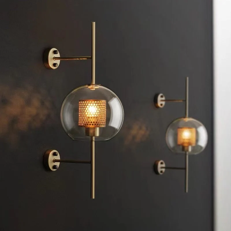 Adriel Modern Honeycomb Brass and Glass Wall Sconce By Euroselle