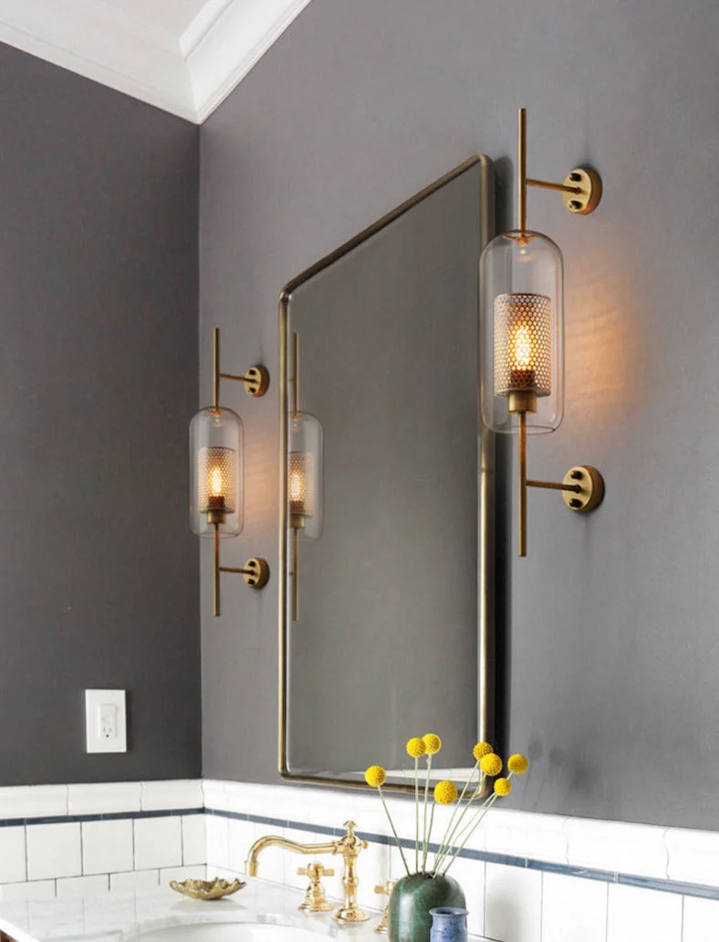 Adriel Modern Honeycomb Brass and Glass Wall Sconce By Euroselle