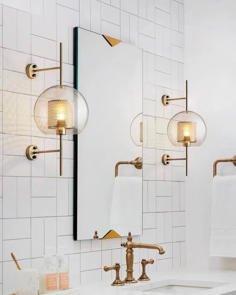Adriel Modern Honeycomb Brass and Glass Wall Sconce By Euroselle