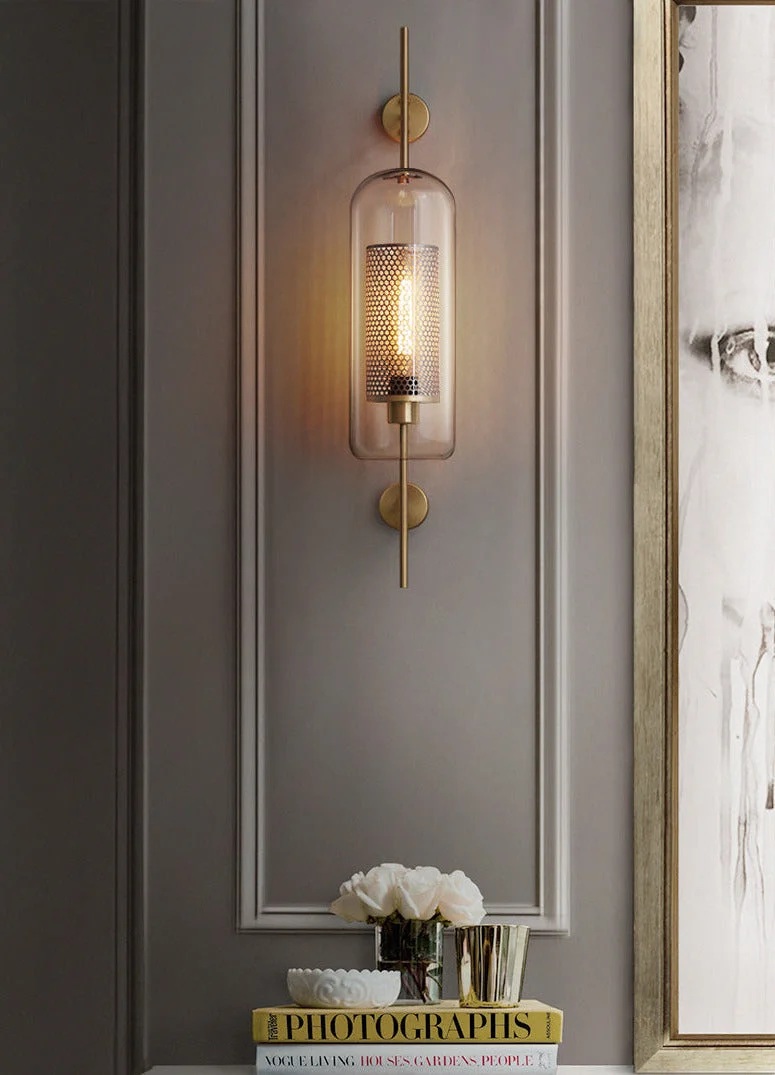Adriel Modern Honeycomb Brass and Glass Wall Sconce By Euroselle