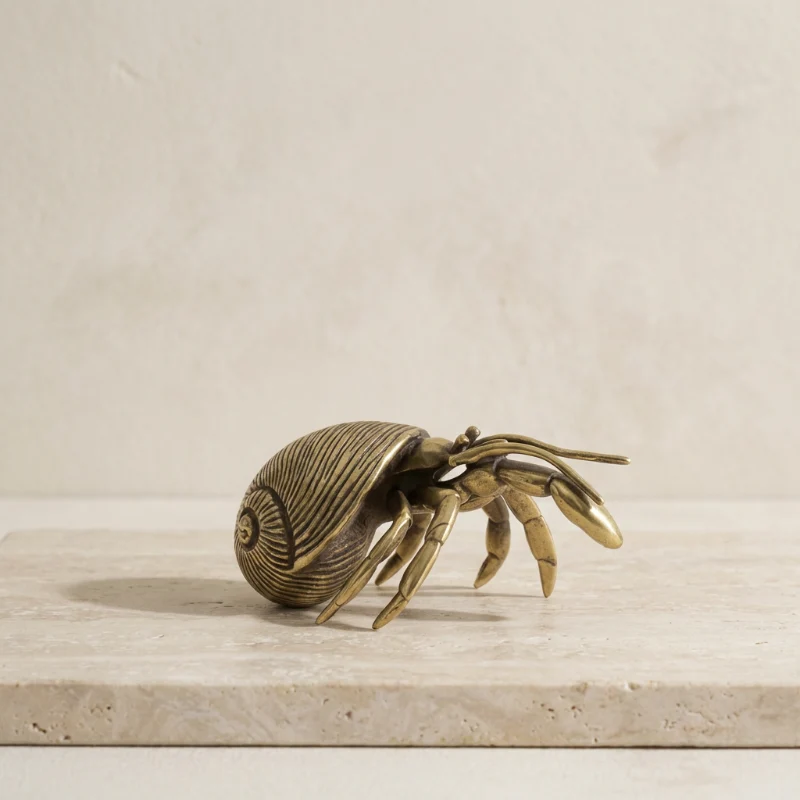 Artisan Brass Hermit Crab Sculpture Handcrafted Coastal Accent Euroselle