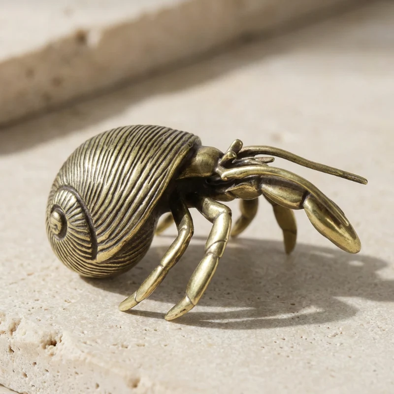 Artisan Brass Hermit Crab Sculpture Handcrafted Coastal Accent Euroselle