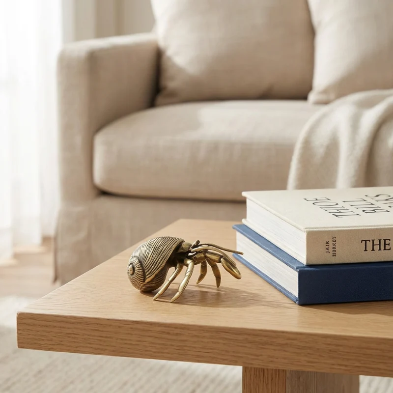 Artisan Brass Hermit Crab Sculpture Handcrafted Coastal Accent Euroselle