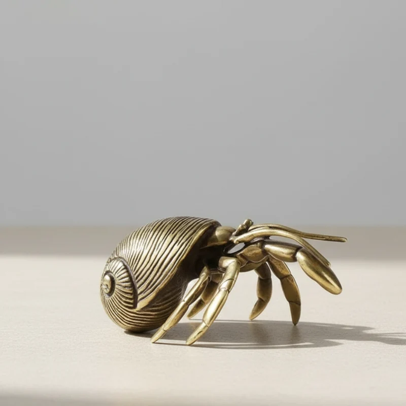 Artisan Brass Hermit Crab Sculpture Handcrafted Coastal Accent Euroselle
