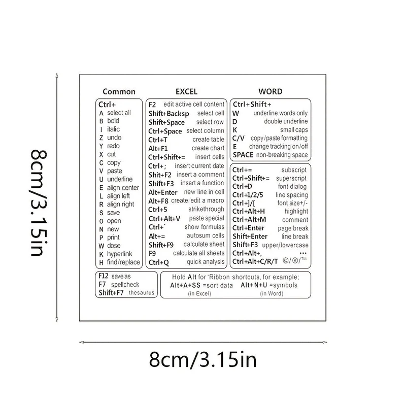 Euroselle Transparent PVC Keyboard Shortcut Overlay for Excel, Word and Windows Quick Reference