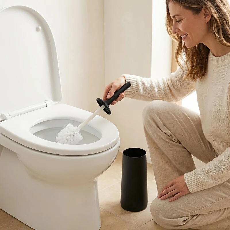 Euroselle European Style Toilet Brush Set With Storage Bin