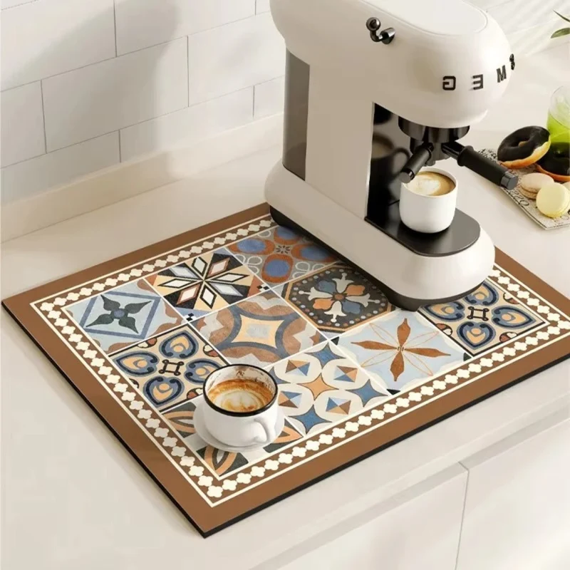 Euroselle Modern Retro Tile Coffee Mat Quick-Dry For Coffee Lovers