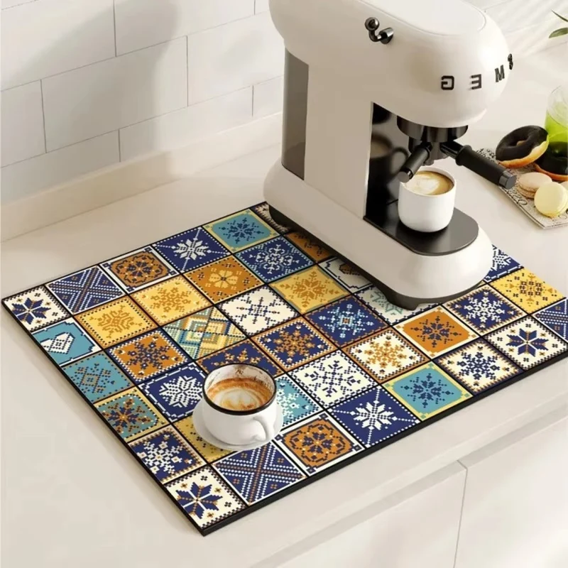 Euroselle Modern Retro Tile Coffee Mat Quick-Dry For Coffee Lovers