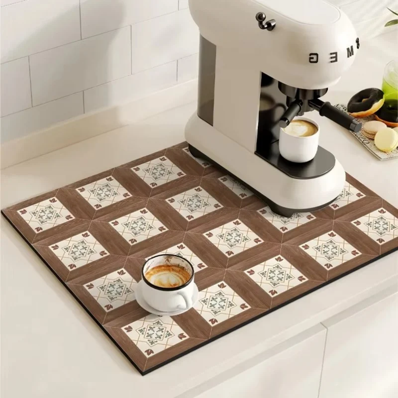 Euroselle Modern Retro Tile Coffee Mat Quick-Dry For Coffee Lovers
