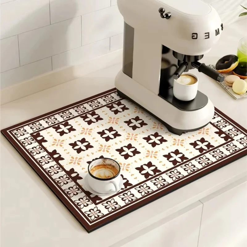 Euroselle Modern Retro Tile Coffee Mat Quick-Dry For Coffee Lovers