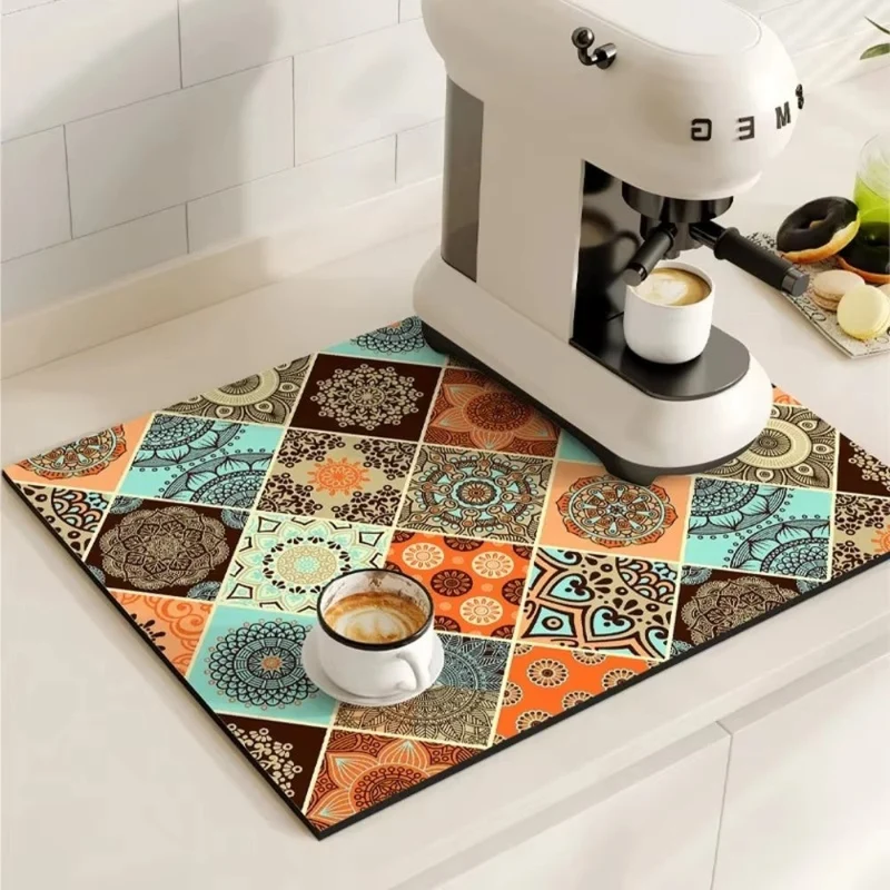 Euroselle Modern Retro Tile Coffee Mat Quick-Dry For Coffee Lovers