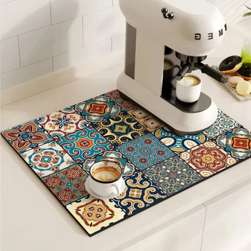 Euroselle Modern Retro Tile Coffee Mat Quick-Dry For Coffee Lovers