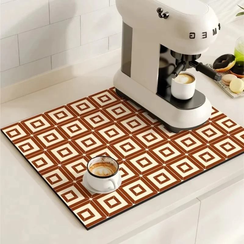 Euroselle Modern Retro Tile Coffee Mat Quick-Dry For Coffee Lovers