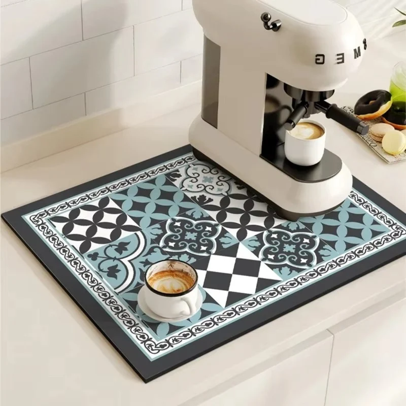 Euroselle Modern Retro Tile Coffee Mat Quick-Dry For Coffee Lovers