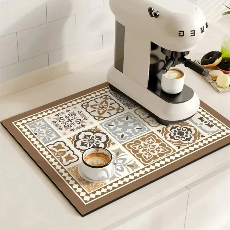 Euroselle Modern Retro Tile Coffee Mat Quick-Dry For Coffee Lovers