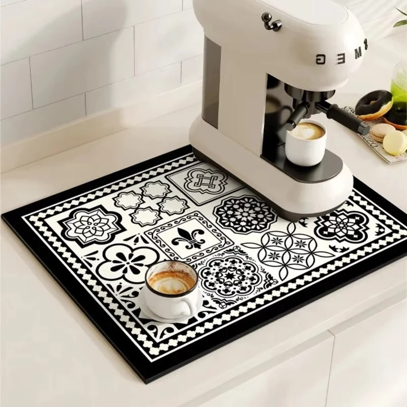 Euroselle Modern Retro Tile Coffee Mat Quick-Dry For Coffee Lovers
