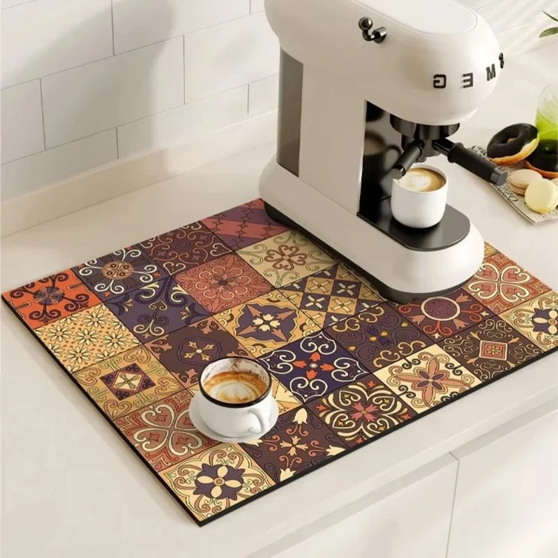 Euroselle Modern Retro Tile Coffee Mat Quick-Dry For Coffee Lovers