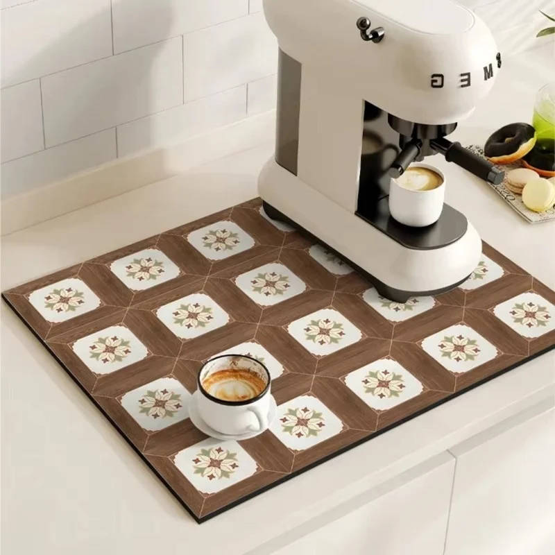 Euroselle Modern Retro Tile Coffee Mat Quick-Dry For Coffee Lovers