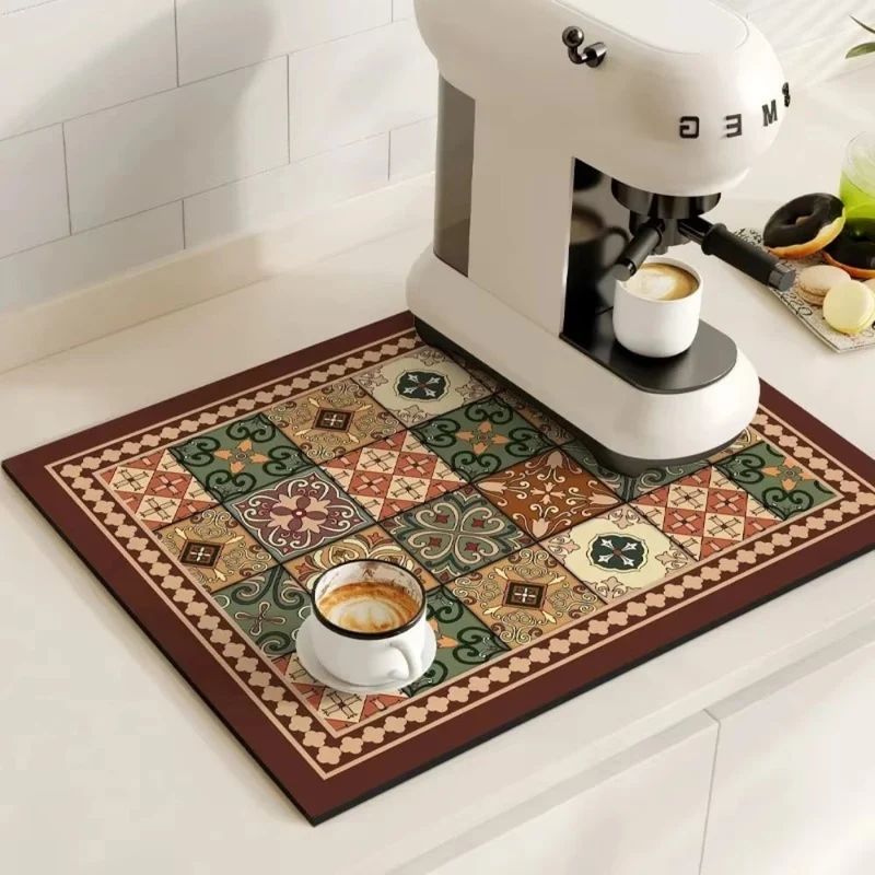 Euroselle Modern Retro Tile Coffee Mat Quick-Dry For Coffee Lovers