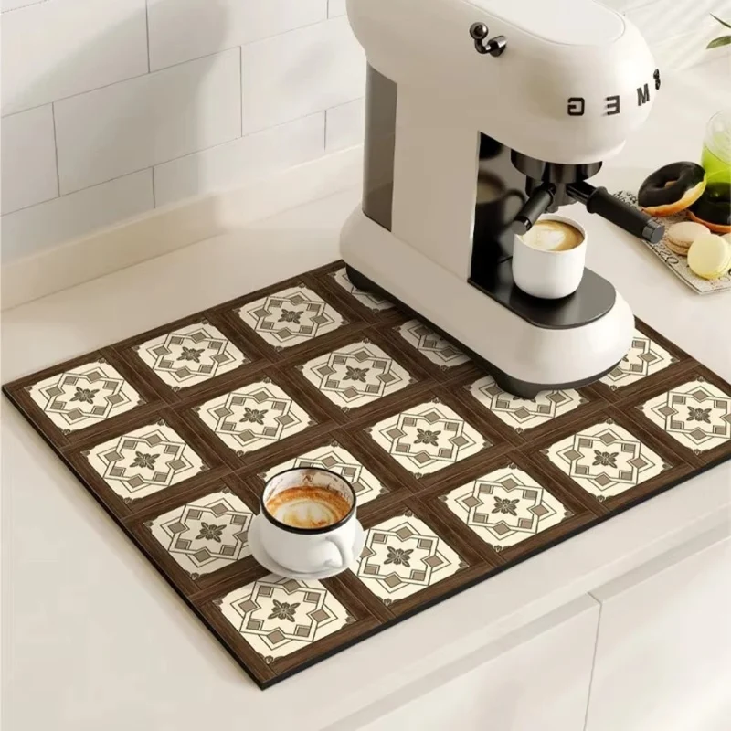 Euroselle Modern Retro Tile Coffee Mat Quick-Dry For Coffee Lovers