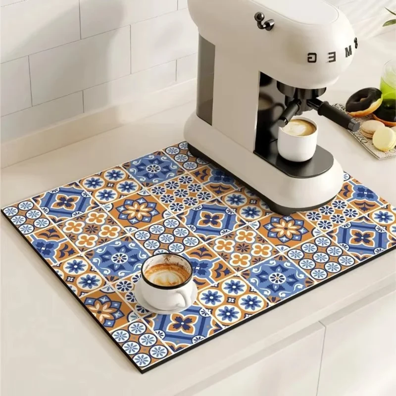 Euroselle Modern Retro Tile Coffee Mat Quick-Dry For Coffee Lovers