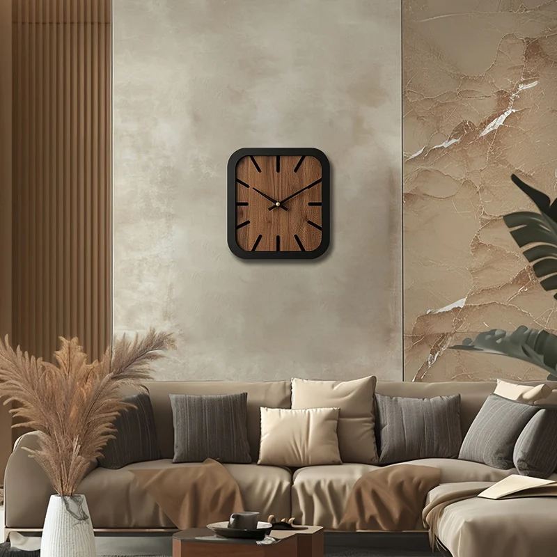 Euroselle Handcrafted Wooden Square Clock Battery Operated Home Decor