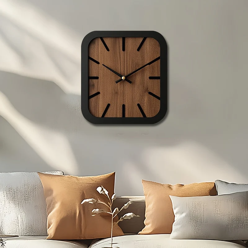 Euroselle Handcrafted Wooden Square Clock Battery Operated Home Decor
