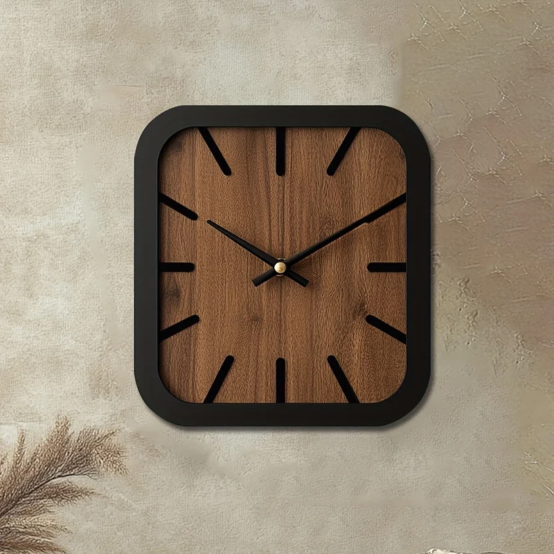 Euroselle Handcrafted Wooden Square Clock Battery Operated Home Decor