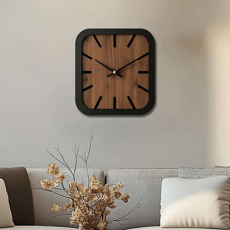 Euroselle Handcrafted Wooden Square Clock Battery Operated Home Decor