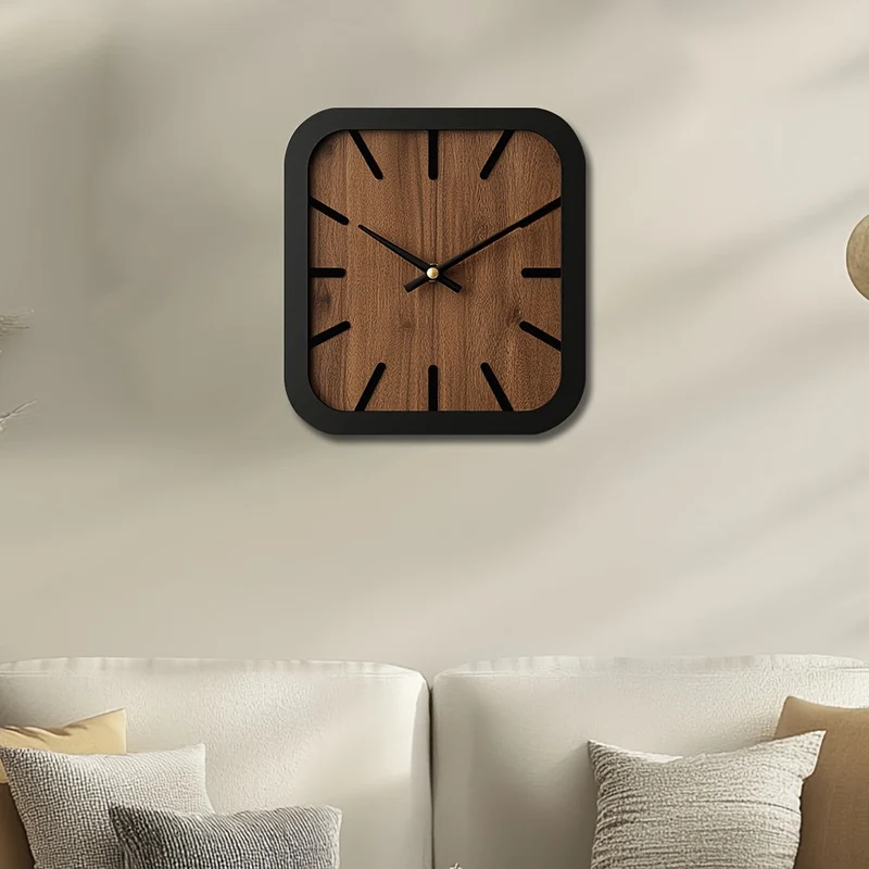 Euroselle Handcrafted Wooden Square Clock Battery Operated Home Decor
