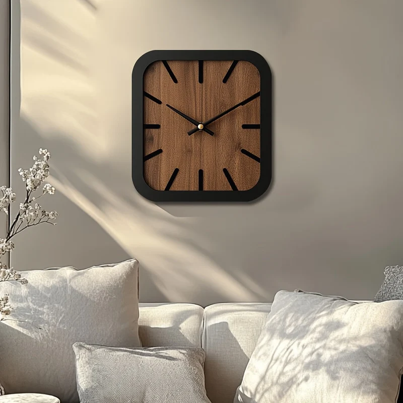 Euroselle Handcrafted Wooden Square Clock Battery Operated Home Decor