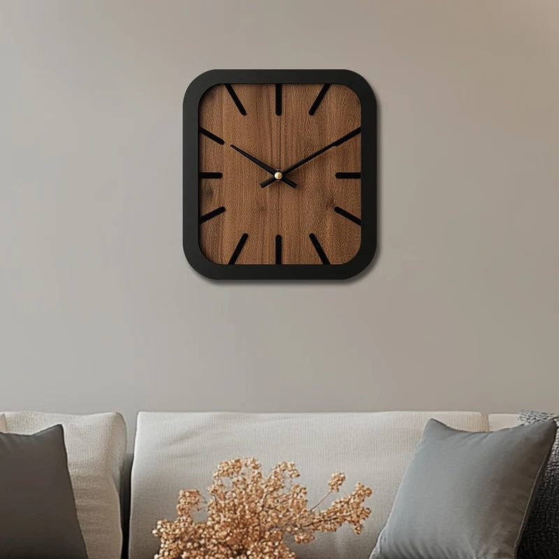 Euroselle Handcrafted Wooden Square Clock Battery Operated Home Decor