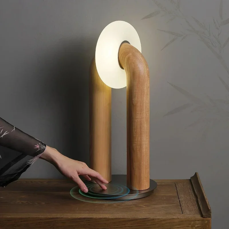 Euroselle Arch Light Ash Wood Lamp With Touch Dimming